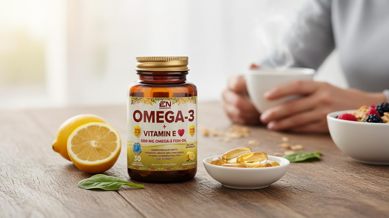 Omega-3 + Vitamin E, 500 mg Omega-3 Fish Oil, (30 Softgels)