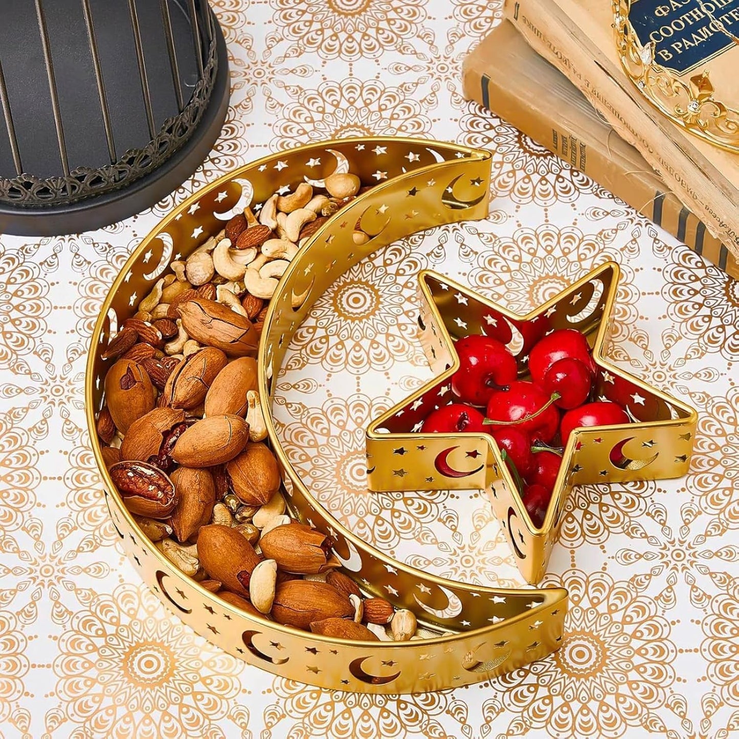 Gold Ramadan Decorative Trays, Ramadan Star and Moon Tray, 3PCS