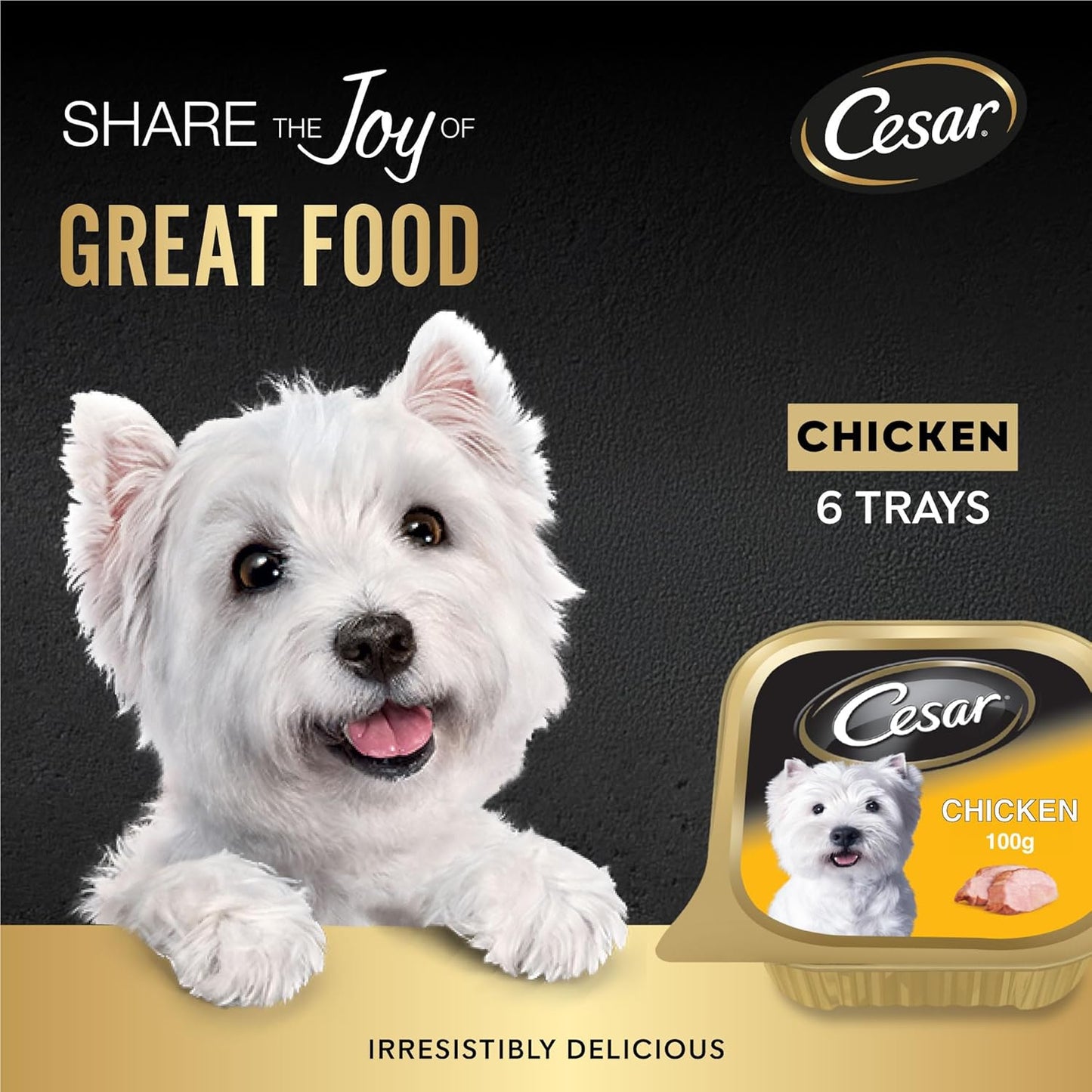 طعام سيزار للكلاب، طعام رطب بنكهة الدجاج، علبة تحتوي على 6 عبوات × 100 غرام