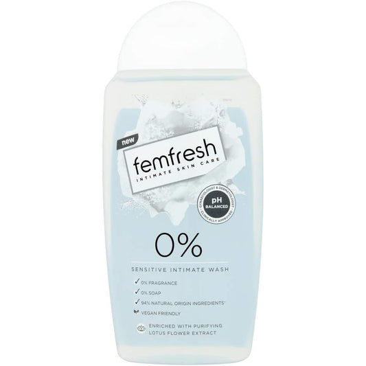 Femfresh Intimate Skin Care 0% Wash, 0% Fragrance, 0% Soap, 94% Natural Origin Ingredients 250ml
