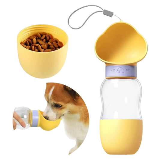 SKY-TOUCH 2-in-1 Dog Water Bottle with Food Container (Yellow 350ml+200ml)