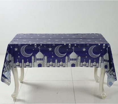 1 Pack Ramadan Mubarak Tablecloth, Blue Silver