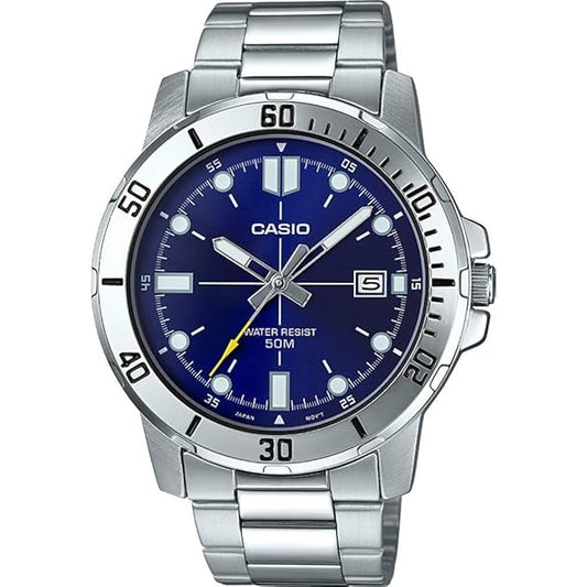 Casio Men's Watch - MTP-VD01D-2EVUDF Blue Dial, Silver Band