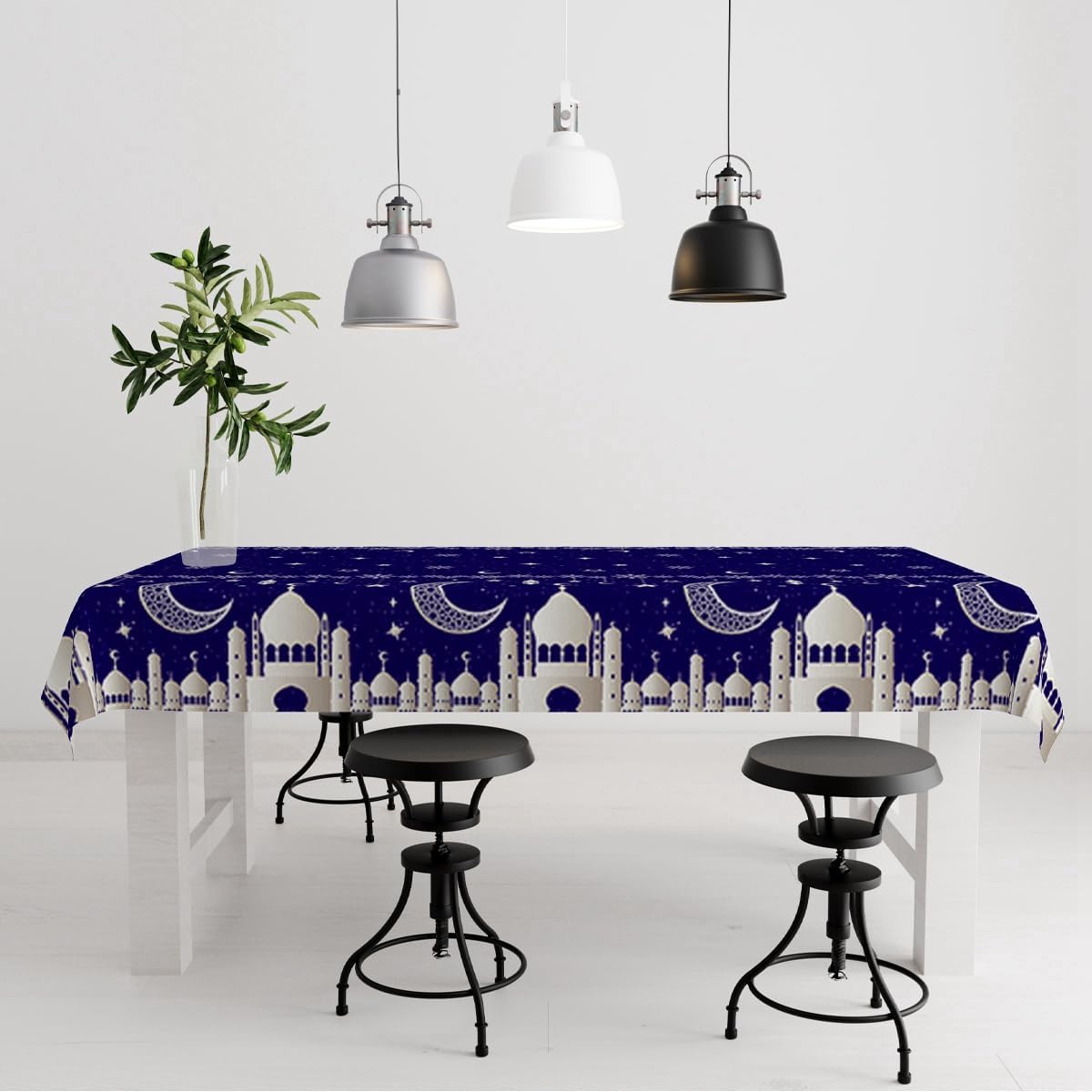 1 Pack Ramadan Mubarak Tablecloth, Blue Silver