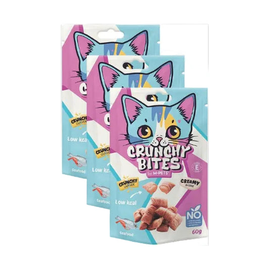 M-PETS Crunchy Bites Cat Treats Seafood Flavor 3x60g (Pack of 3