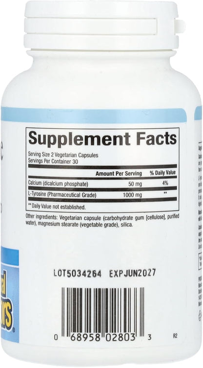 ناتشورال فاكتورز إل-تيروسين ٥٠٠ ملغ ٦٠ كبسولة