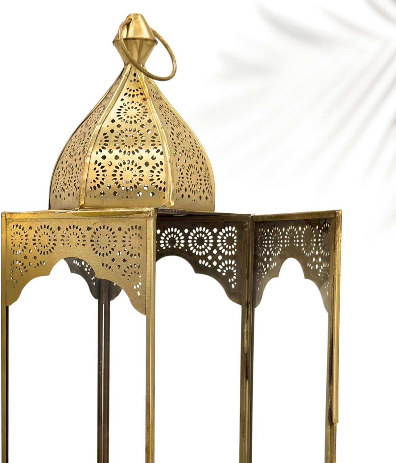 Set of 2 Arabic Ramadan Lanterns Gold Metal & Clear Glass