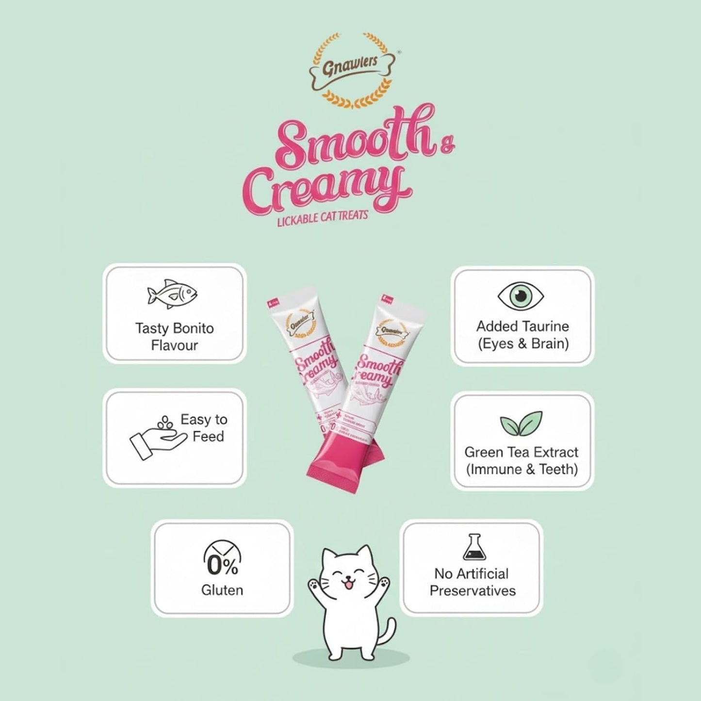 Gnawlers Smooth &amp; Creamy Lickable Cat Treats 4×15 g (60 g)