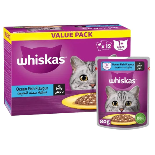 ويسكاس أوشنفيش في الجيلي، طعام رطب للقطط، عبوة من 12 قطعة × 80 غرام