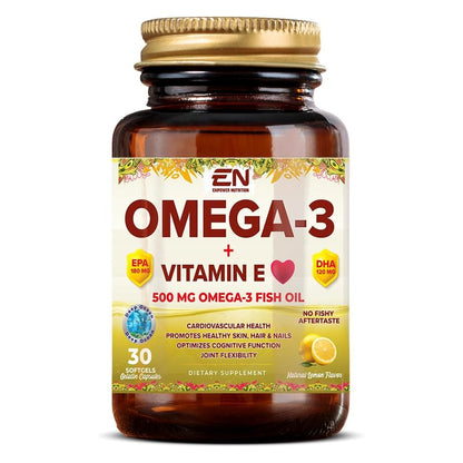 Omega-3 + Vitamin E, 500 mg Omega-3 Fish Oil, (30 Softgels)
