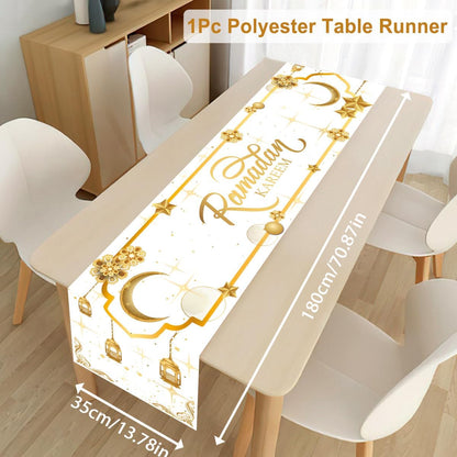 مفرش طاولة، زينة رمضان كريم باللونين الأبيض والذهبي 