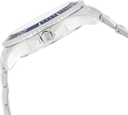 MEN'S SILVERTONE BRACELET WATCH WITH BLUE DIAL