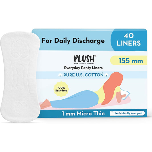 PLUSH Women's Pure U.S Cotton Paraben-Free Daily Natural Ultra Thin Regular Panty Liners - Pack of 2 150mm (Pack of 40)