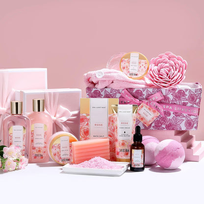 Spa Gift Baskets for Women, Spa Luxetique Bath Set, 12 Pcs Rose Gifts Set