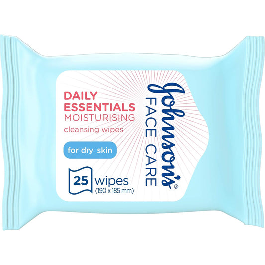 Johnson & Johnson cleansing face wipes - daily essentials, moisturising, makeup remover, dry skin, 25 wipes