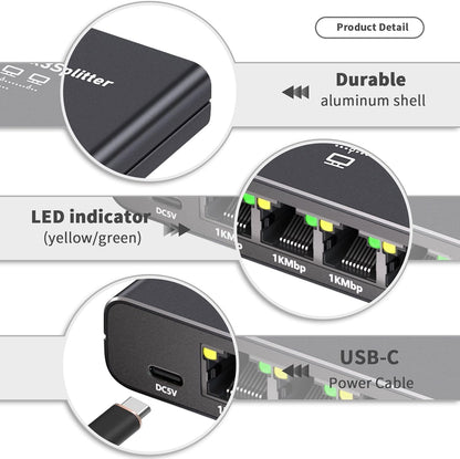 Gigabit Ethernet Splitter 1 to 3, 1000Mbps