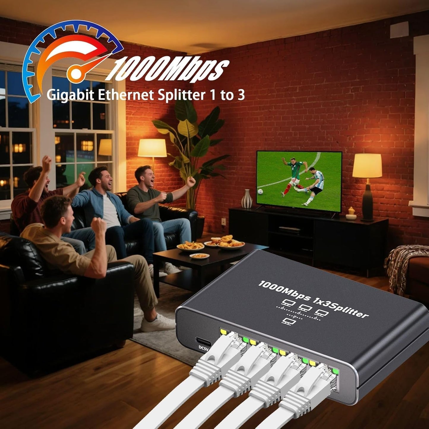Gigabit Ethernet Splitter 1 to 3, 1000Mbps