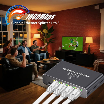Gigabit Ethernet Splitter 1 to 3, 1000Mbps