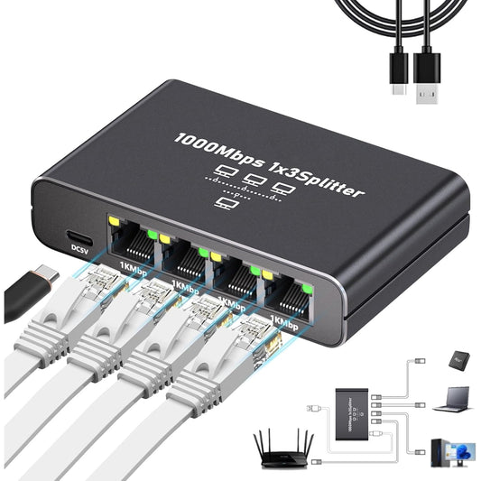 Gigabit Ethernet Splitter 1 to 3, 1000Mbps