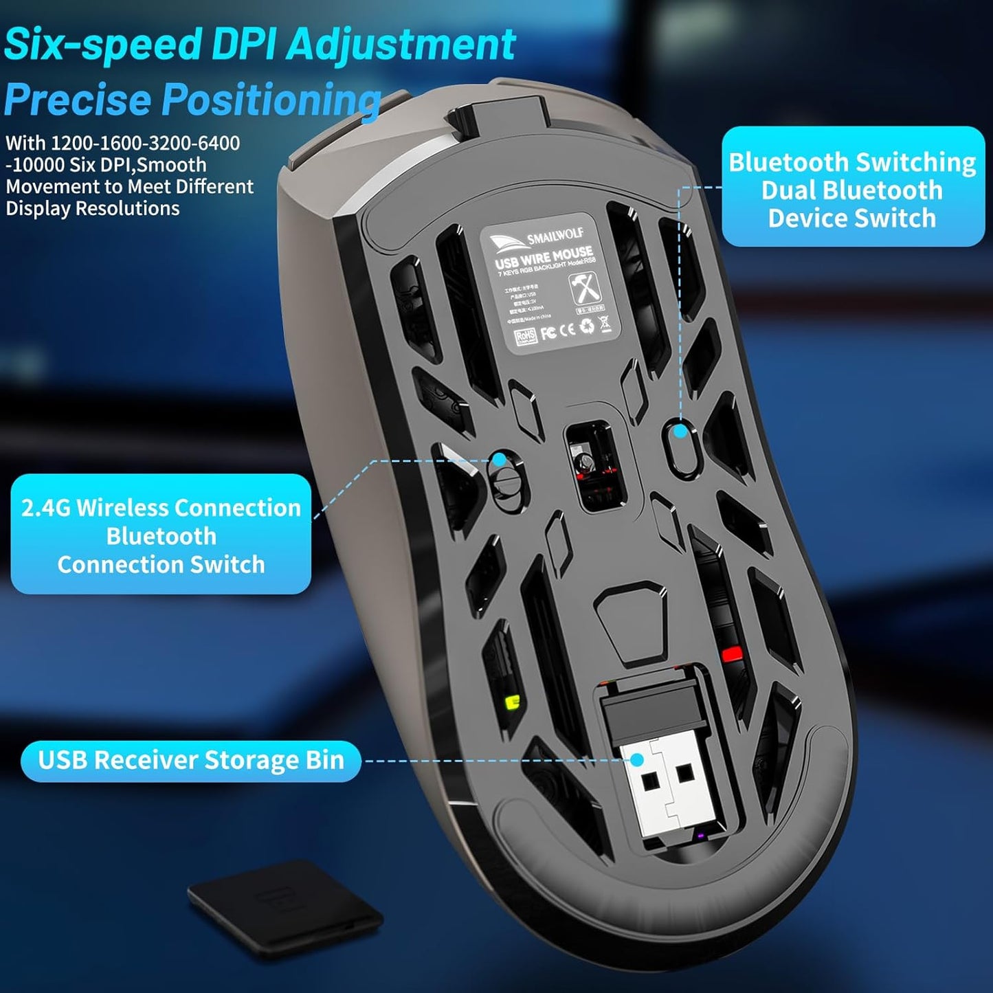 Computer Mouse, Digital Screen Display Tri-Mode Mouse