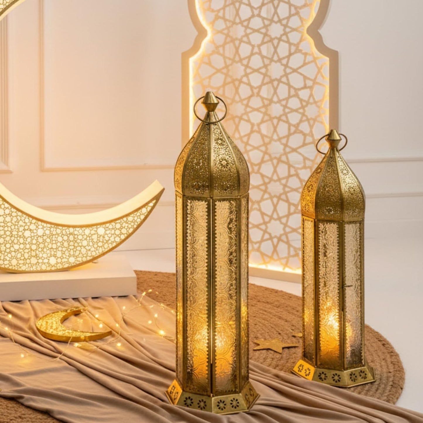Set of 2 Moroccan Ramadan Lanterns Hexa Shape