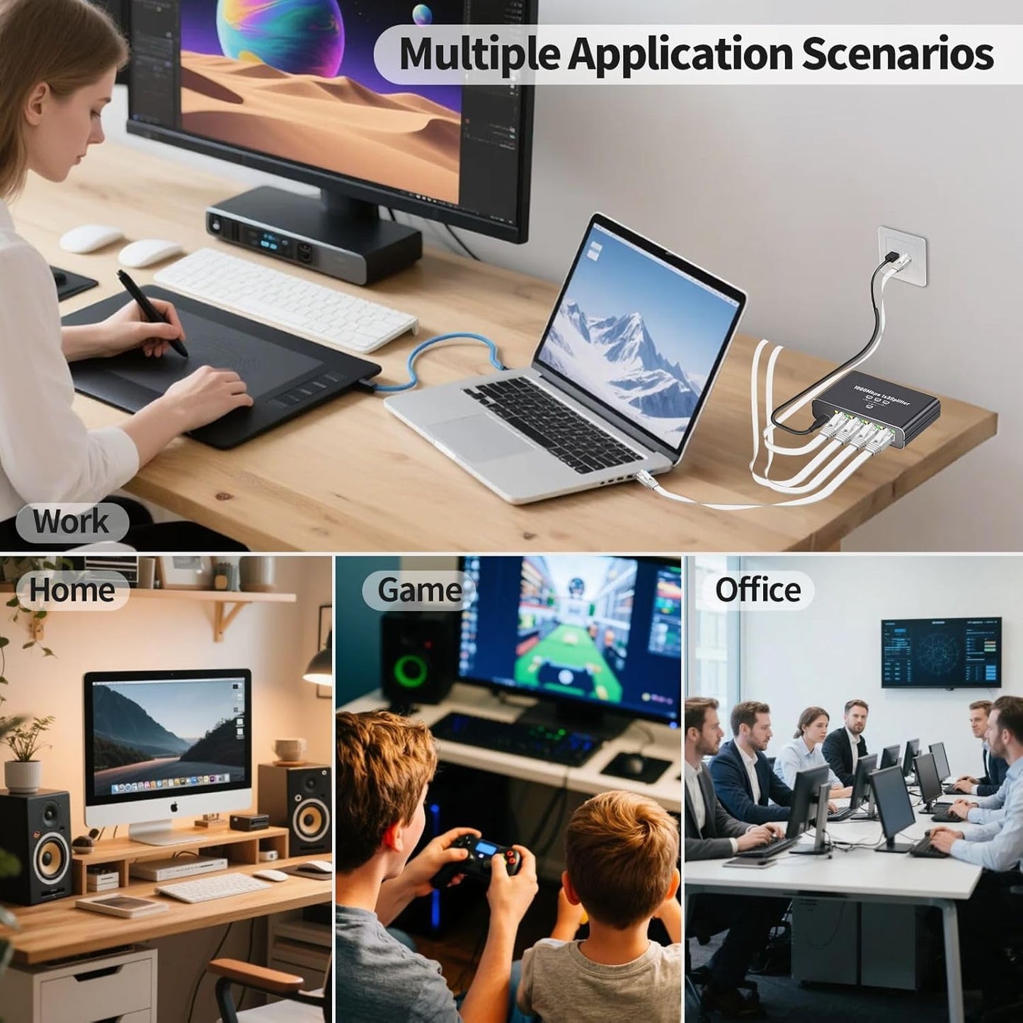 Gigabit Ethernet Splitter 1 to 3, 1000Mbps