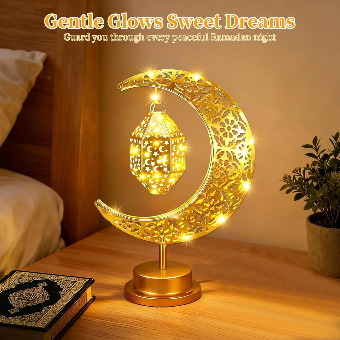 Ramadan Lights, Battery Operated Table Lamp with Crescent Moon Design,
