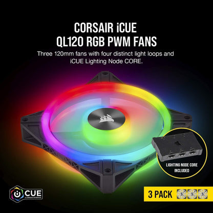 Corsair Ql Series, Ql120 Rgb, 120Mm Rgb Led Fan, Triple Pack