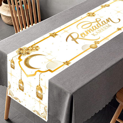 مفرش طاولة، زينة رمضان كريم باللونين الأبيض والذهبي 