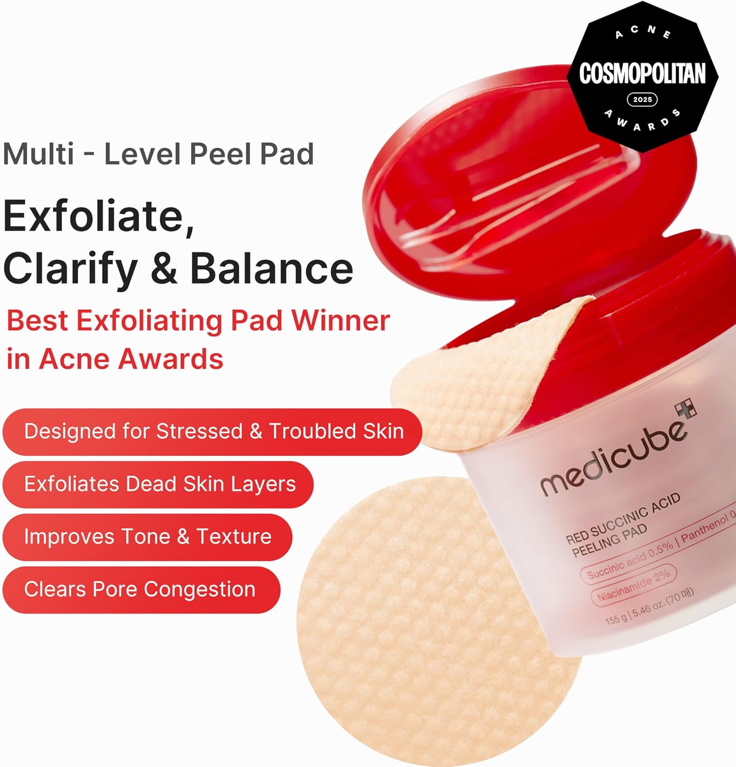 Medicube Red Succinic Acid Panthenol Facial Peeling Pads