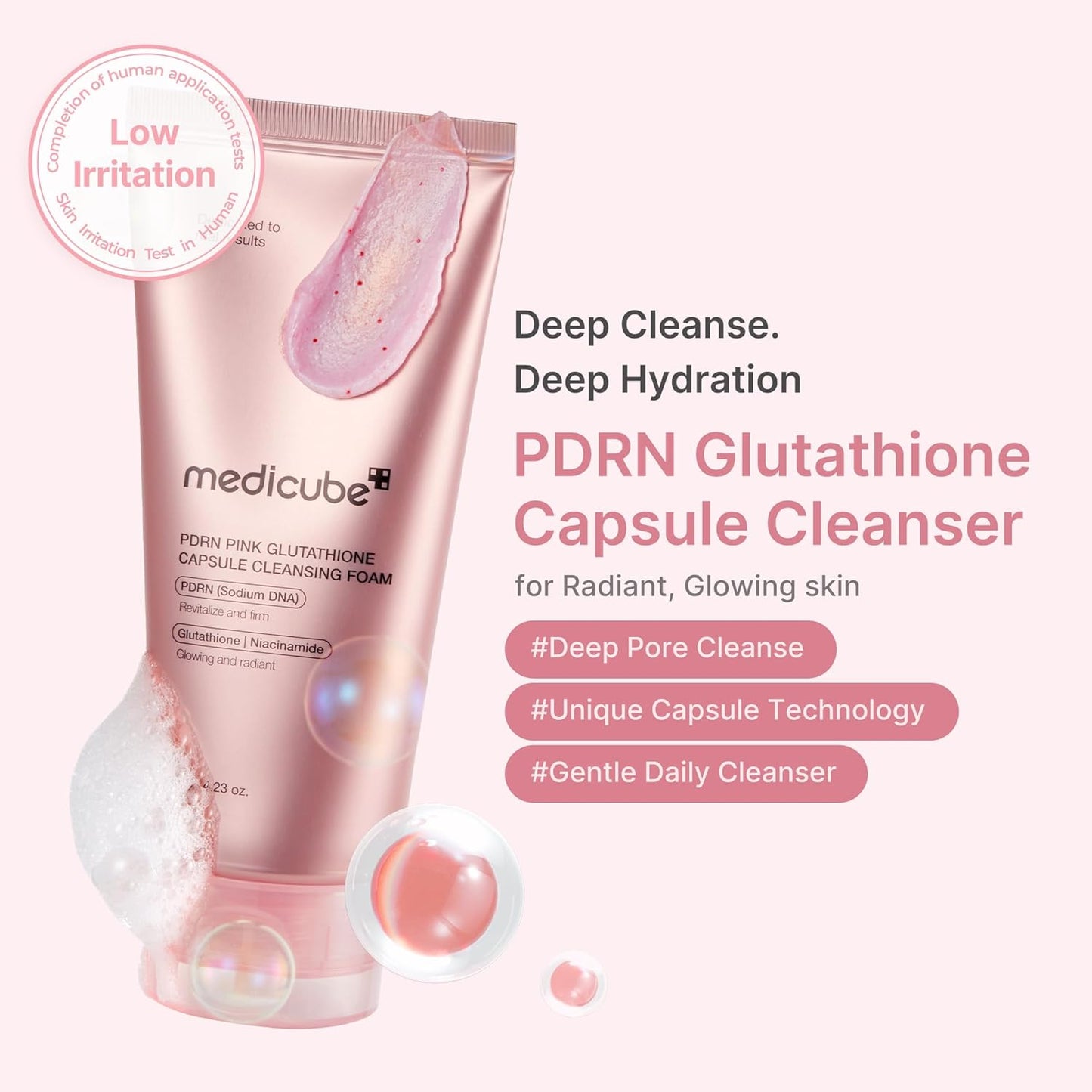 Medicube Facial Cleanser PDRN Pink Glutathione Capsule Foam Cleanser 120gr
