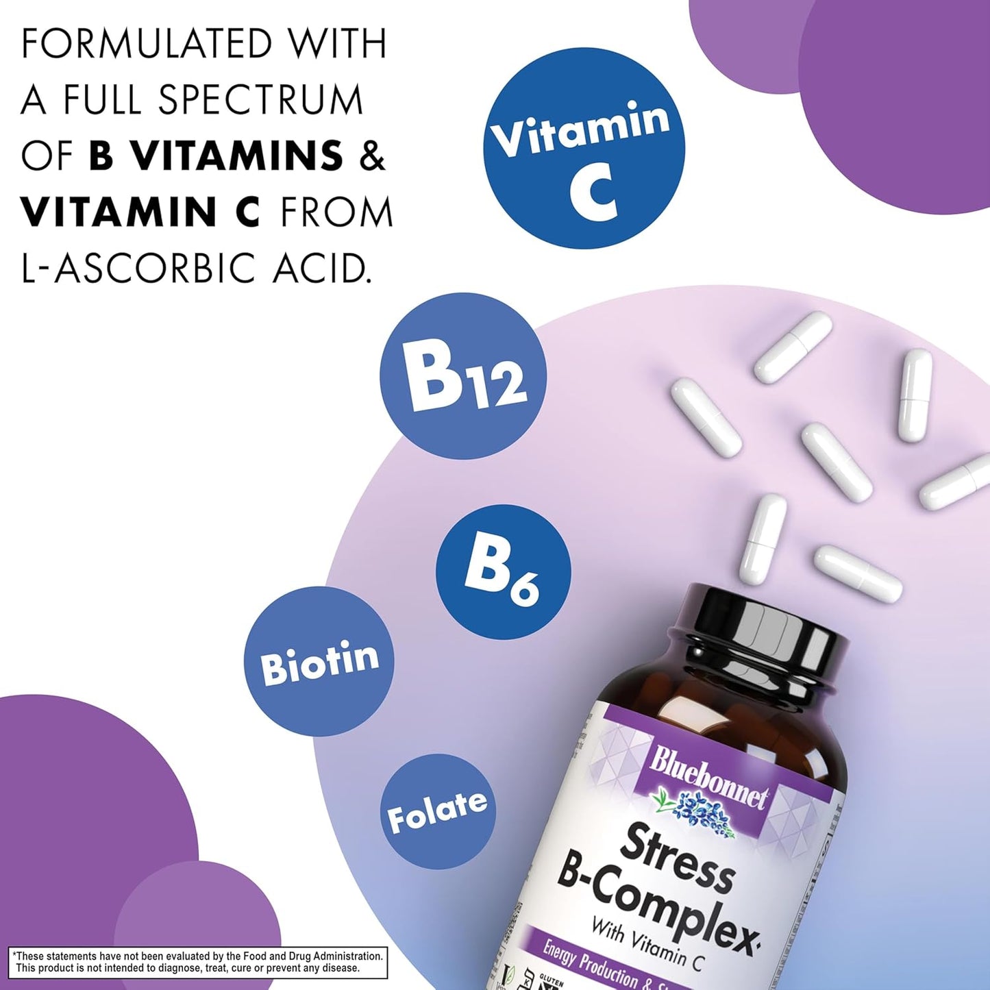 Bluebonnet Nutrition Blue Bonnet Stress B-Complex Vegetable Capsules, 50 Capsules