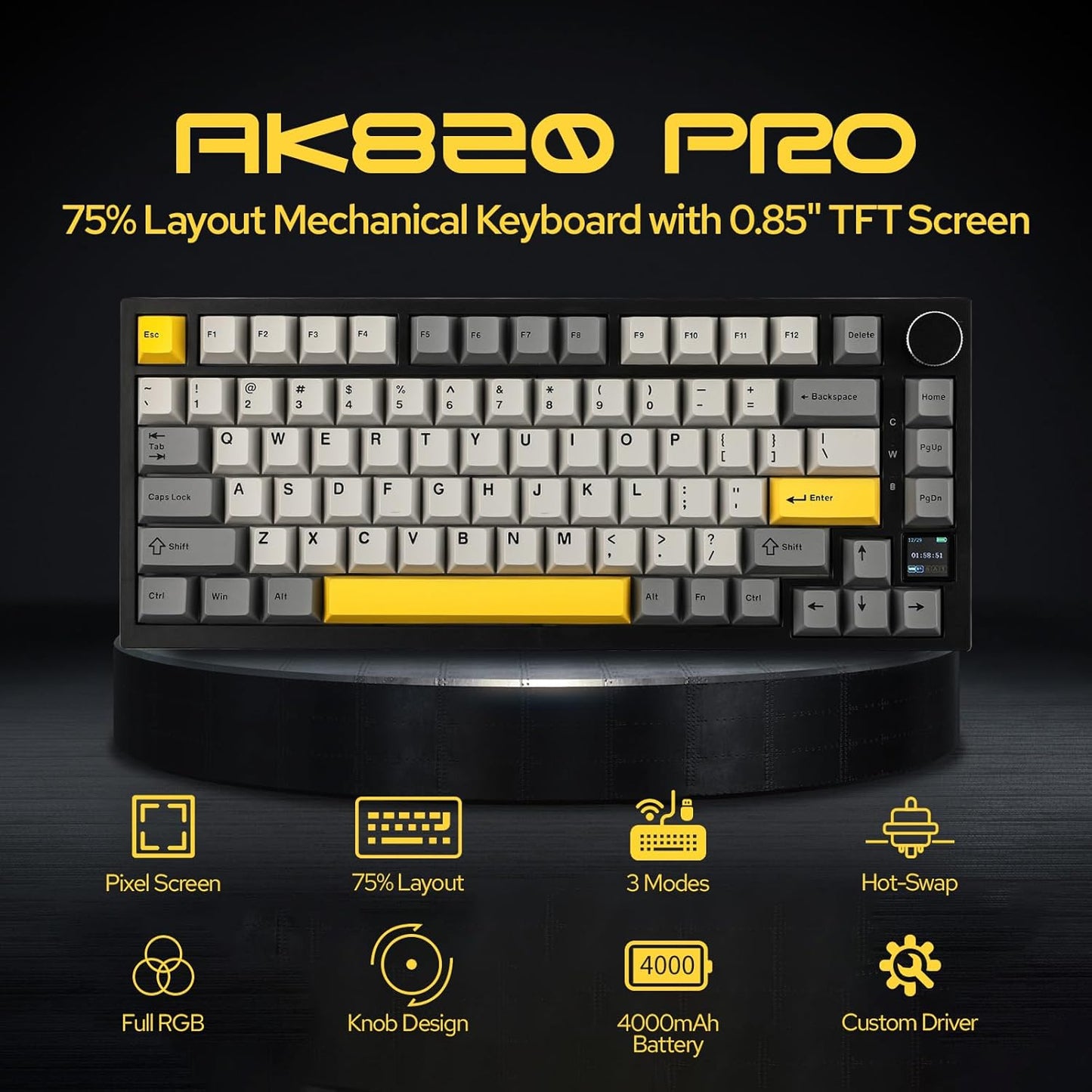 EPOMAKER Ajazz AK820 Pro 75% Gasket-mounted Mechanical Keyboard with TFT Screen