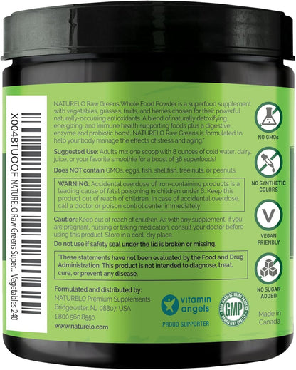 NATURELO Raw Greens Superfood Powder 240 Grams