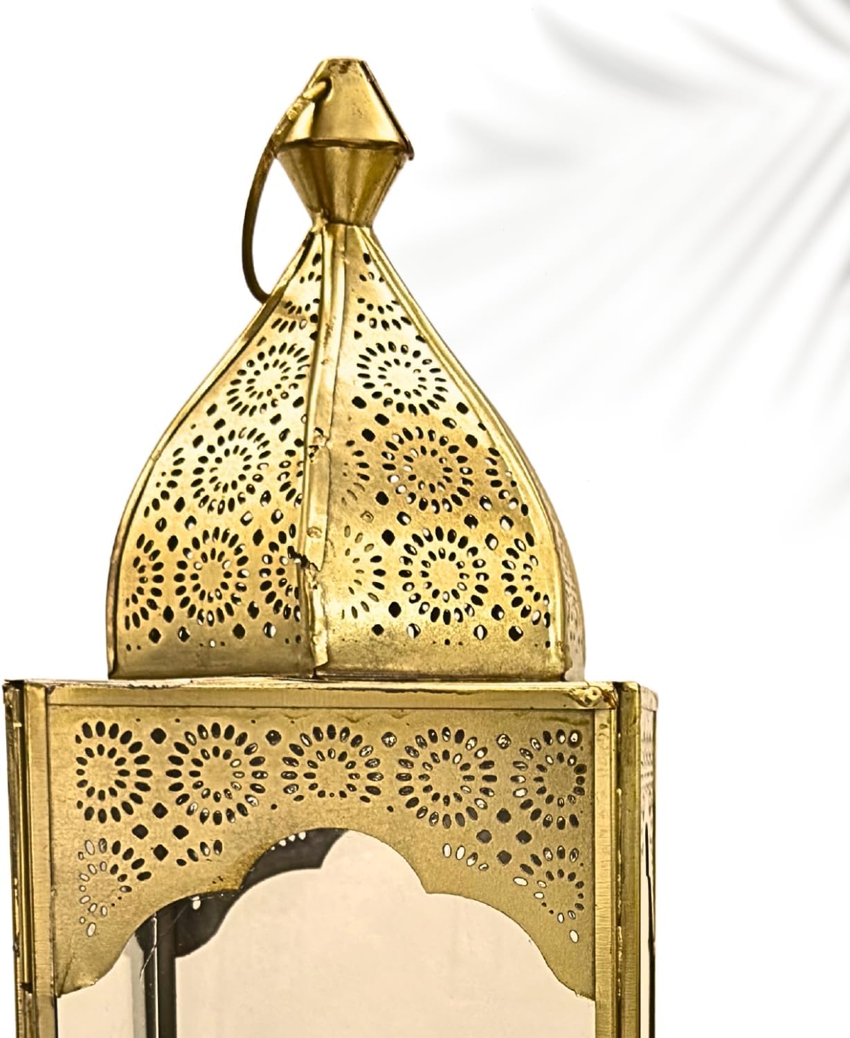 Set of 2 Arabic Ramadan Lanterns Gold Metal & Clear Glass