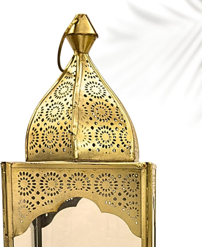 Set of 2 Arabic Ramadan Lanterns Gold Metal & Clear Glass
