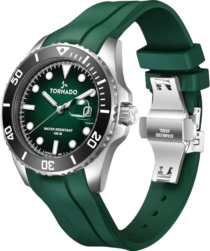 Tornado Lumina Analog Men’s Watch T22001-SSHH- 42mm Green Dial