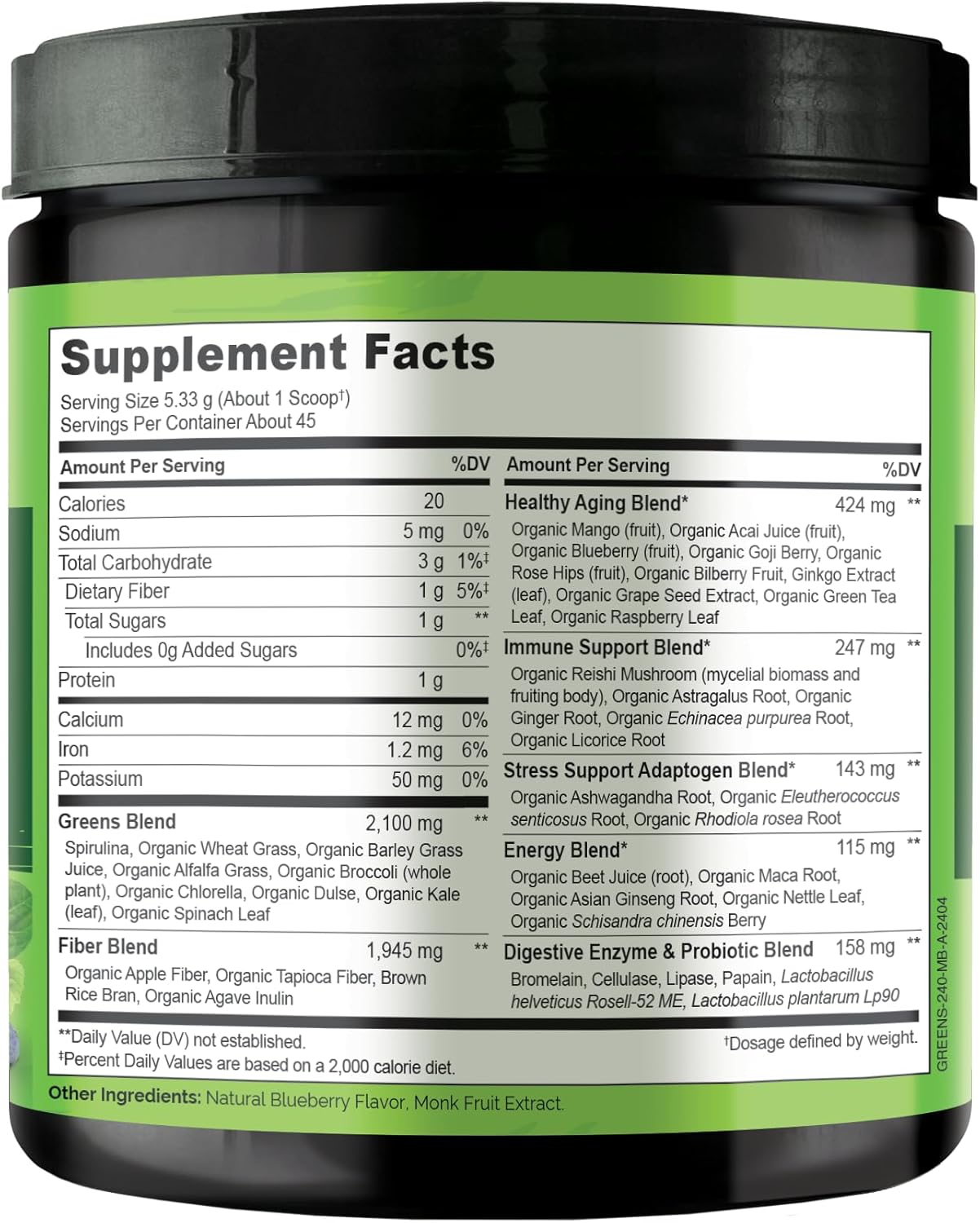 NATURELO Raw Greens Superfood Powder 240 Grams