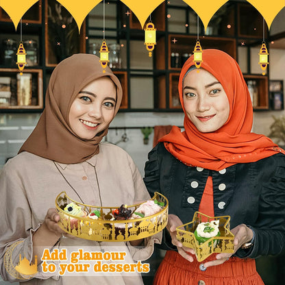 Gold Ramadan Decorative Trays, Ramadan Star and Moon Tray, 3PCS