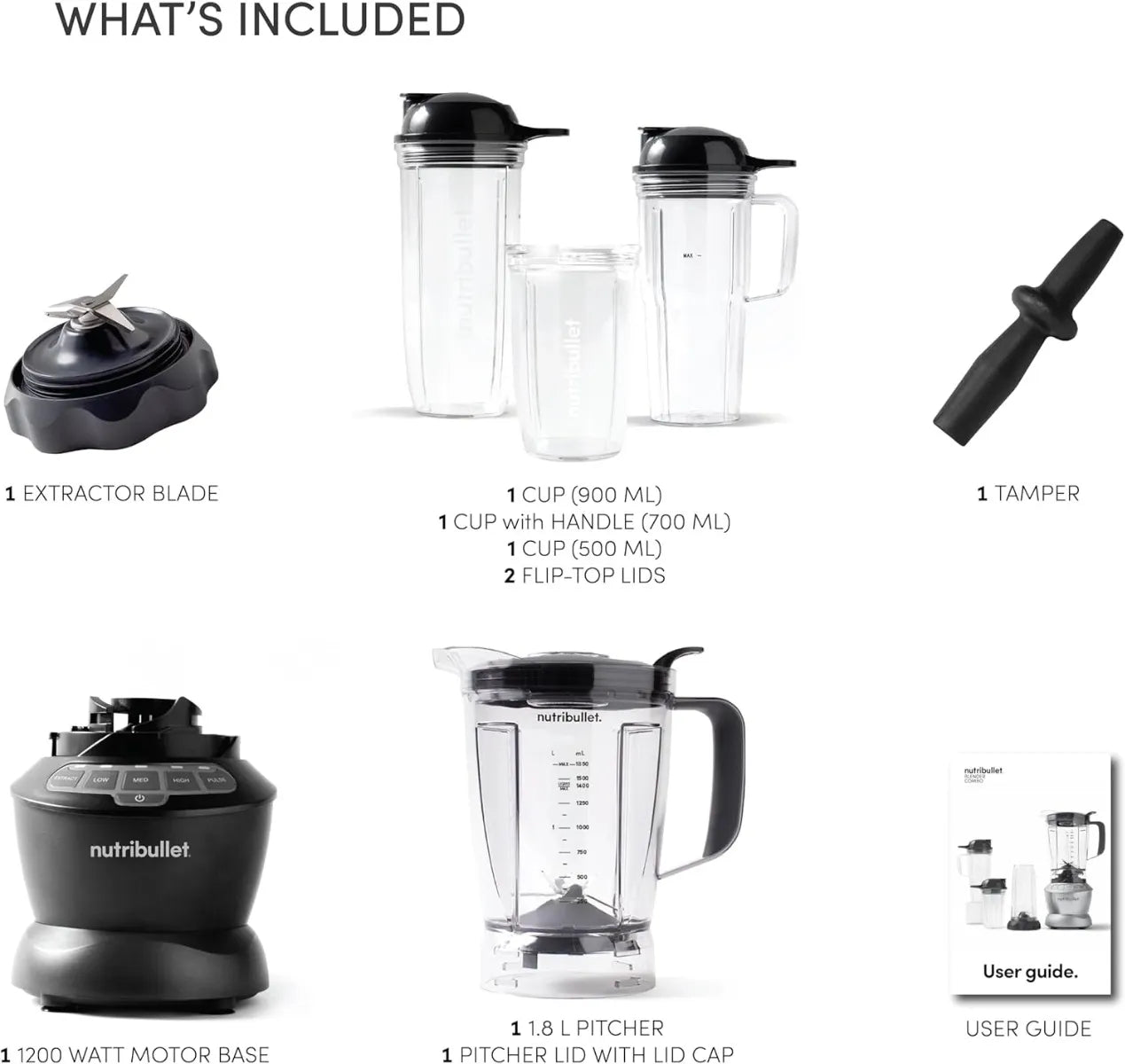 مجموعة خلاط نوتري بوليت كاملة الحجم بقوة 1200 واط، مكونة من 9 قطع 