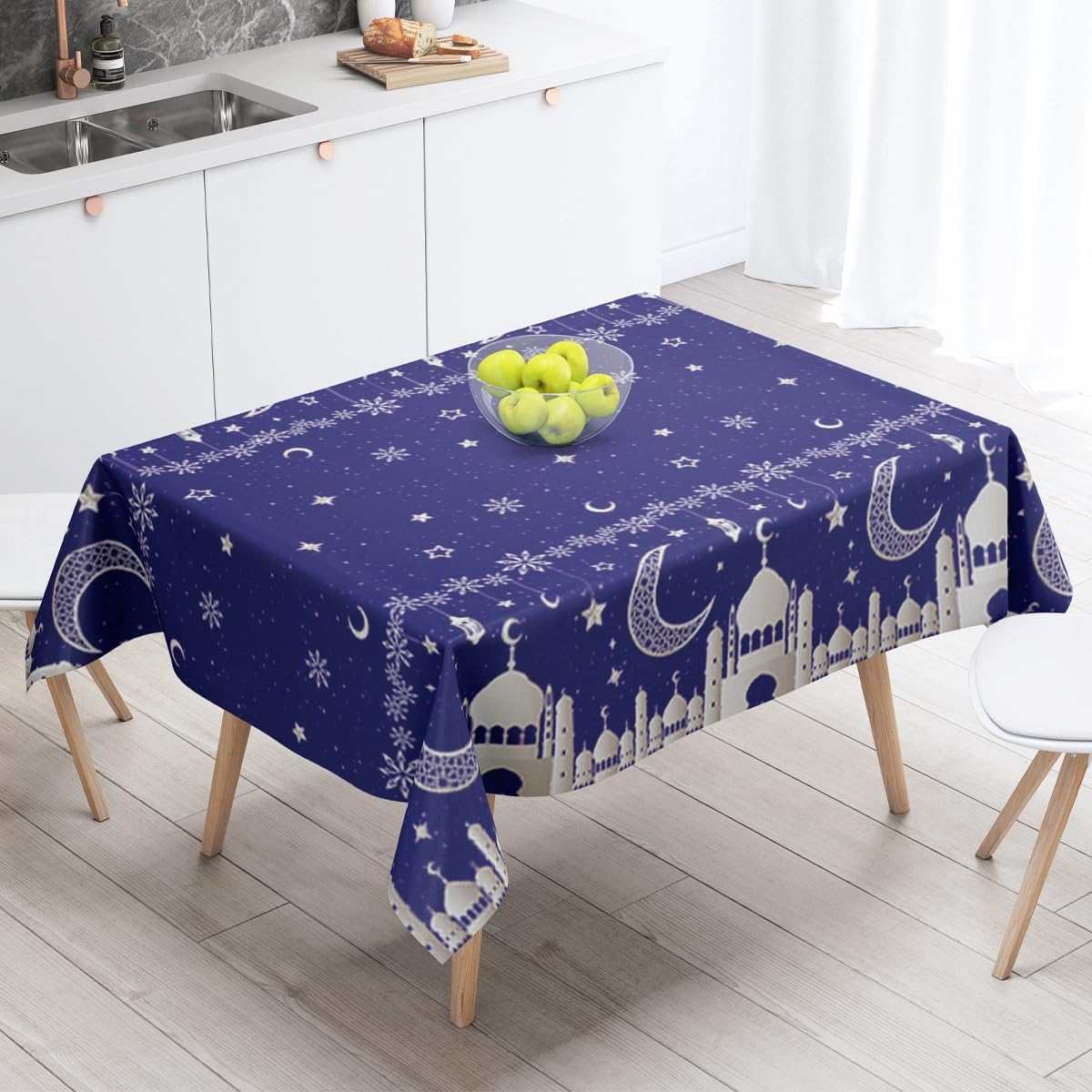 1 Pack Ramadan Mubarak Tablecloth, Blue Silver
