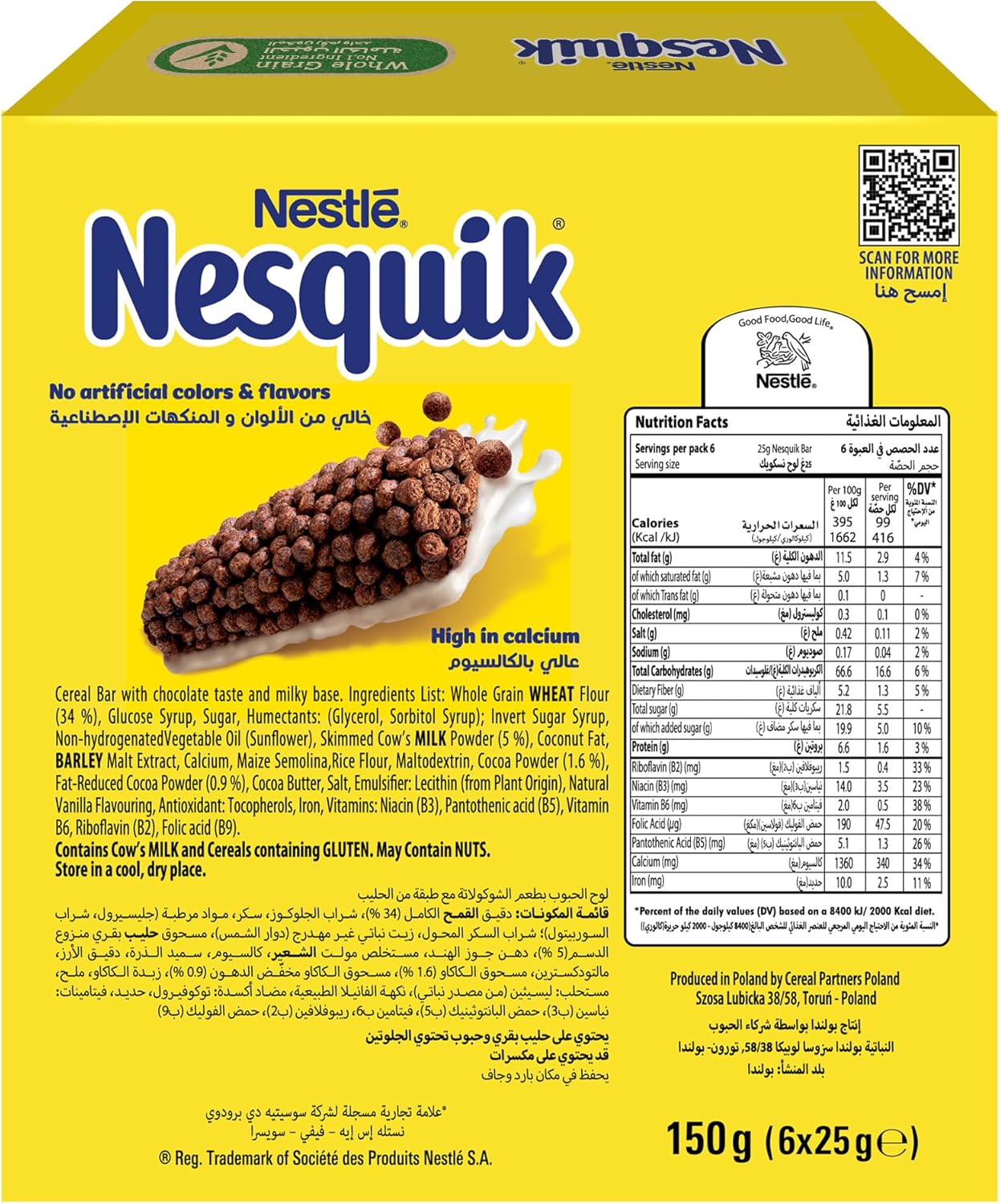 Nestle Nesquik Chocolate Cereal Bar 6 x 25g
