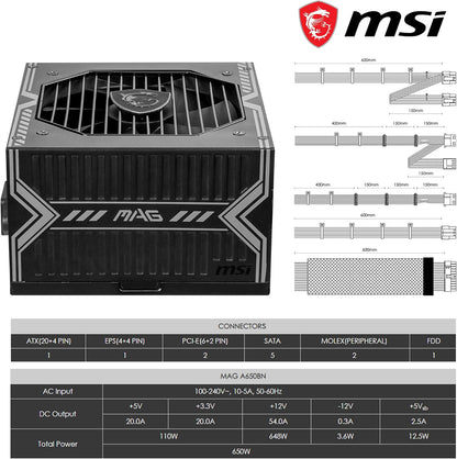 MSI MAG A650BN 650W 80+ Bronze Power Supply