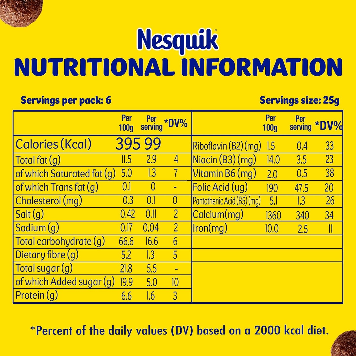 Nestle Nesquik Chocolate Cereal Bar 6 x 25g