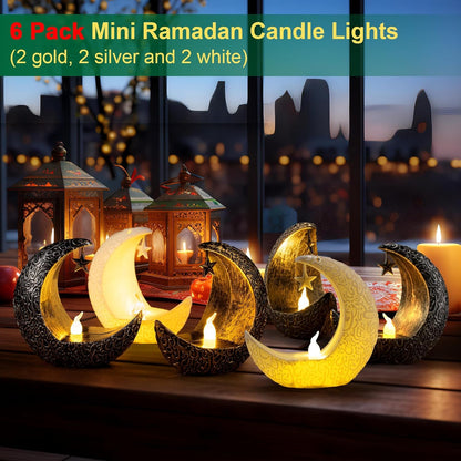 ٦ فوانيس شموع رمضانية مضيئة بتقنية LED، عيد مبارك