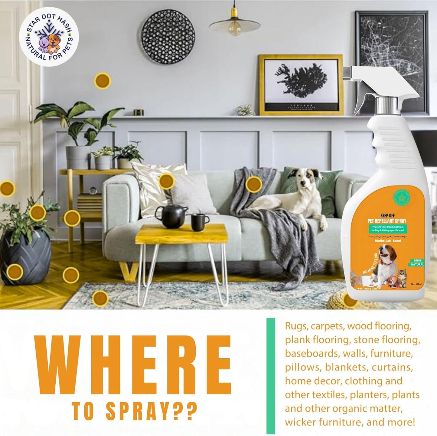 بخاخ طارد للبول للقطط والكلاب من ستار دوت هاش، 500 مل