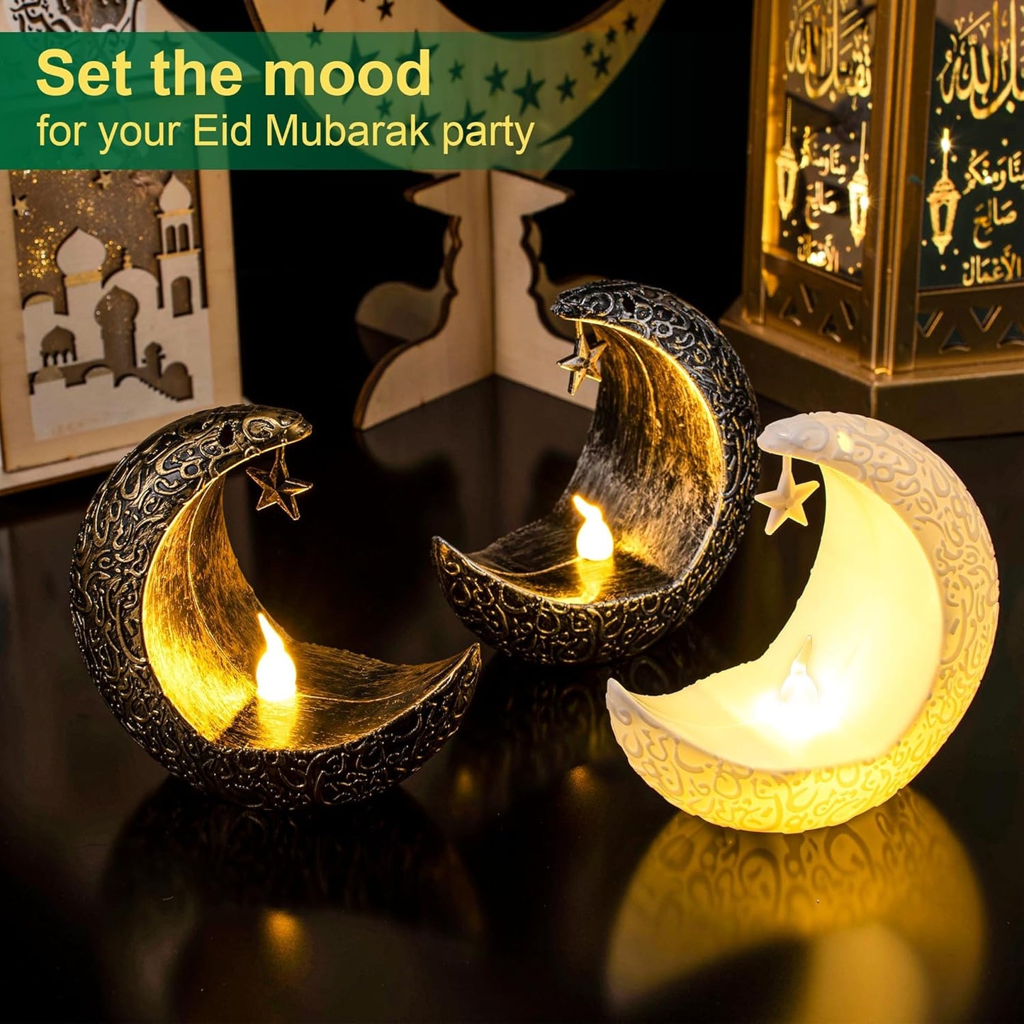٦ فوانيس شموع رمضانية مضيئة بتقنية LED، عيد مبارك