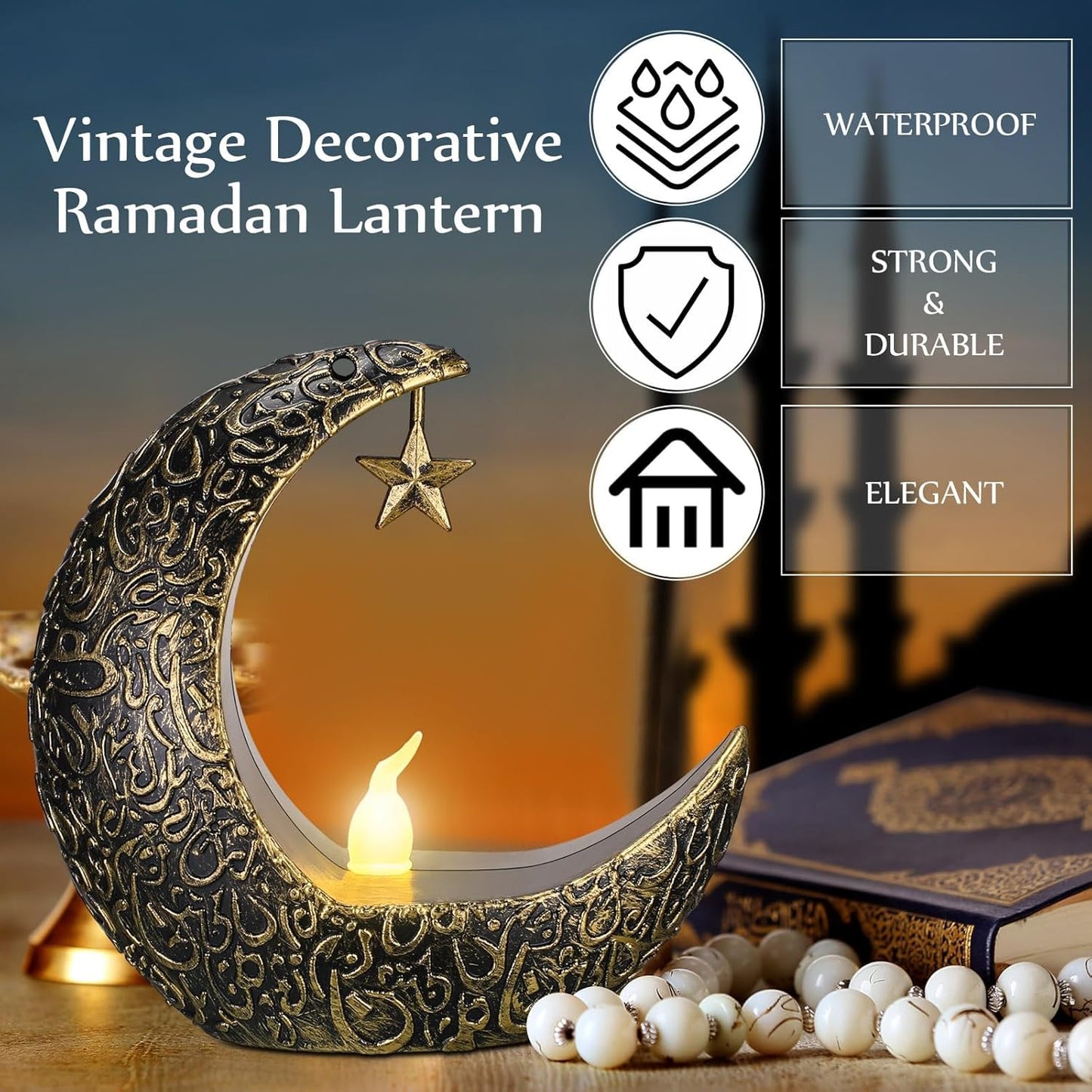 ٦ فوانيس شموع رمضانية مضيئة بتقنية LED، عيد مبارك