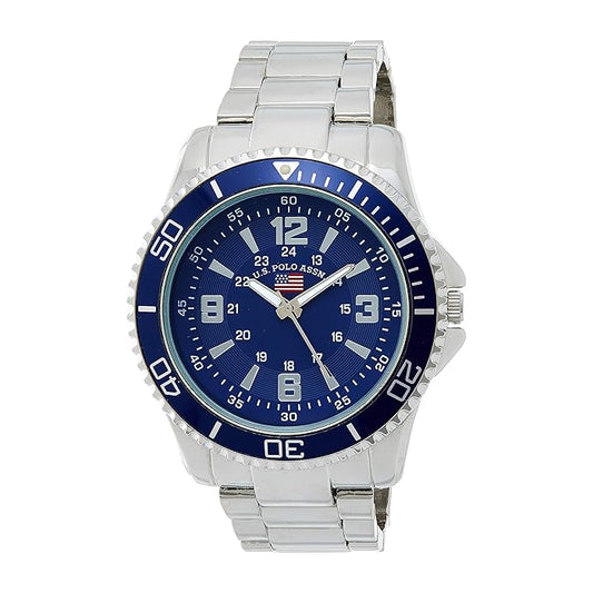MEN'S SILVERTONE BRACELET WATCH WITH BLUE DIAL