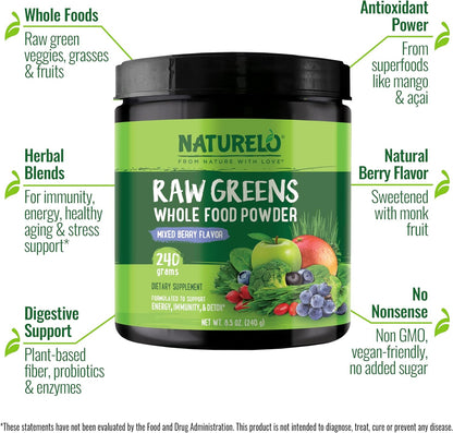 NATURELO Raw Greens Superfood Powder 240 Grams